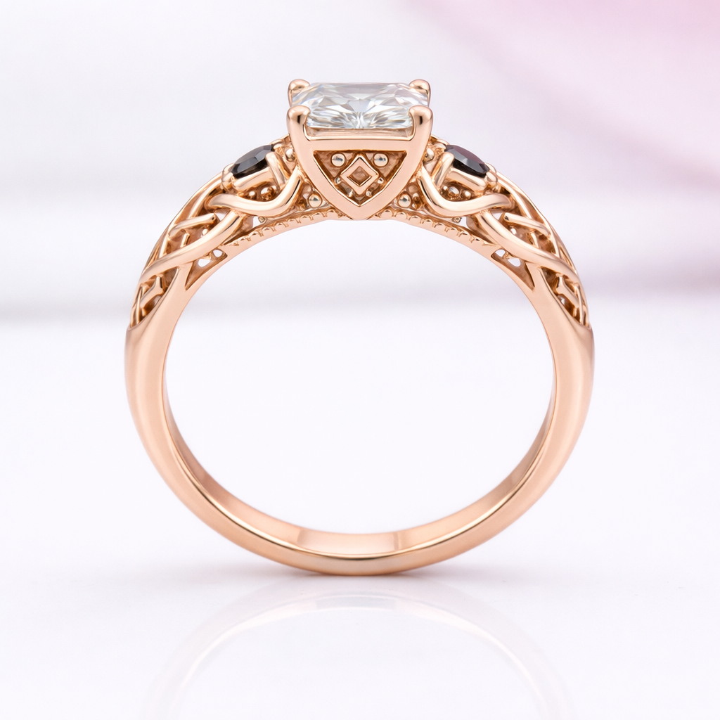 Platinum Celtic Knot with 3 ct Radiant Cut Diamond Option Ring-Black Diamonds New York