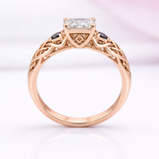 Platinum Celtic Knot with 3 ct Radiant Cut Diamond Option Ring-Black Diamonds New York