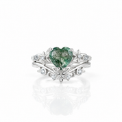 Heart Shaped Moss Agate Engagement Ring Set-Black Diamonds New York