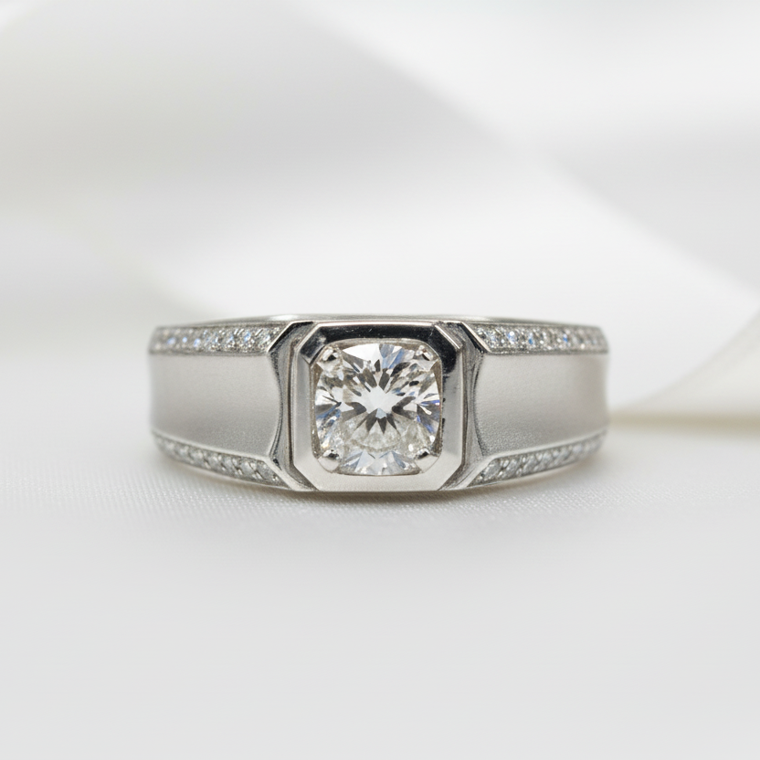 Round Cut 1.0 Ct Diamond Option Men's Ring-Black Diamonds New York