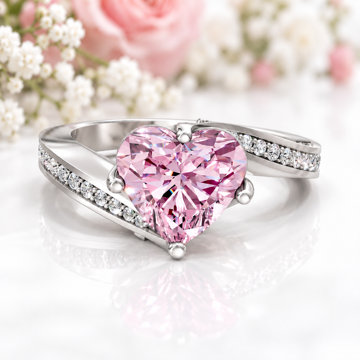 VIP Custom Order - 10k White gold Hear Cut Moissanite Ring-Black Diamonds New York