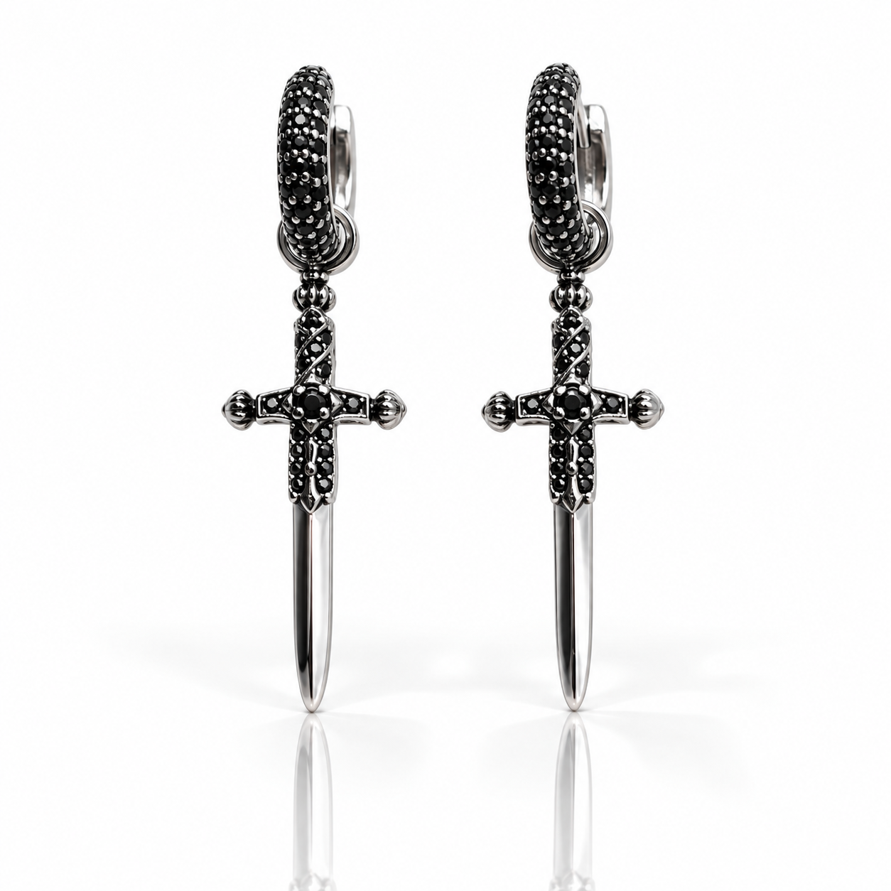 Midnight Dagger Hoop Earrings-Black Diamonds New York