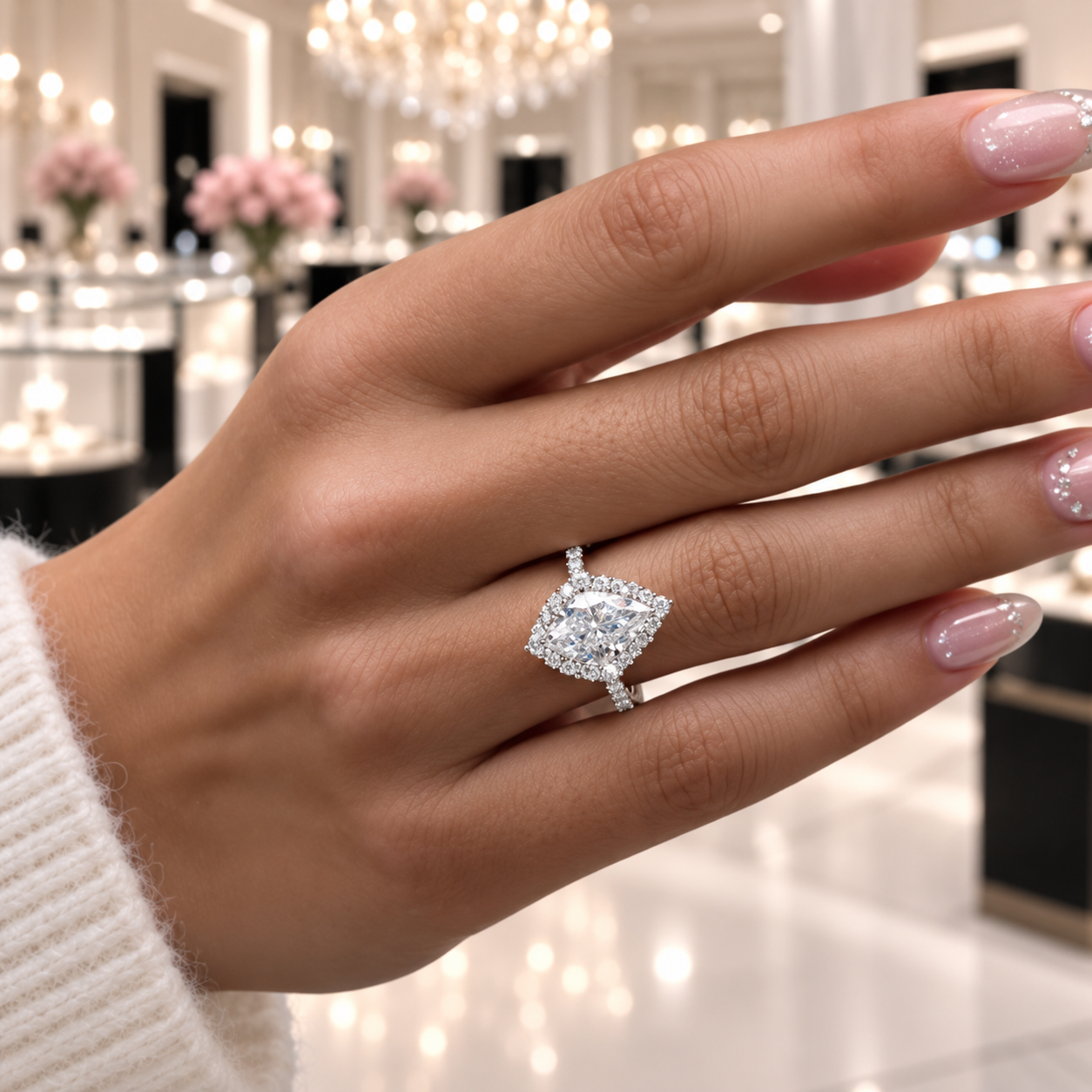 Stunning Yellow Gold Halo Pear Cut Elegant Engagement Ring-Black Diamonds New York
