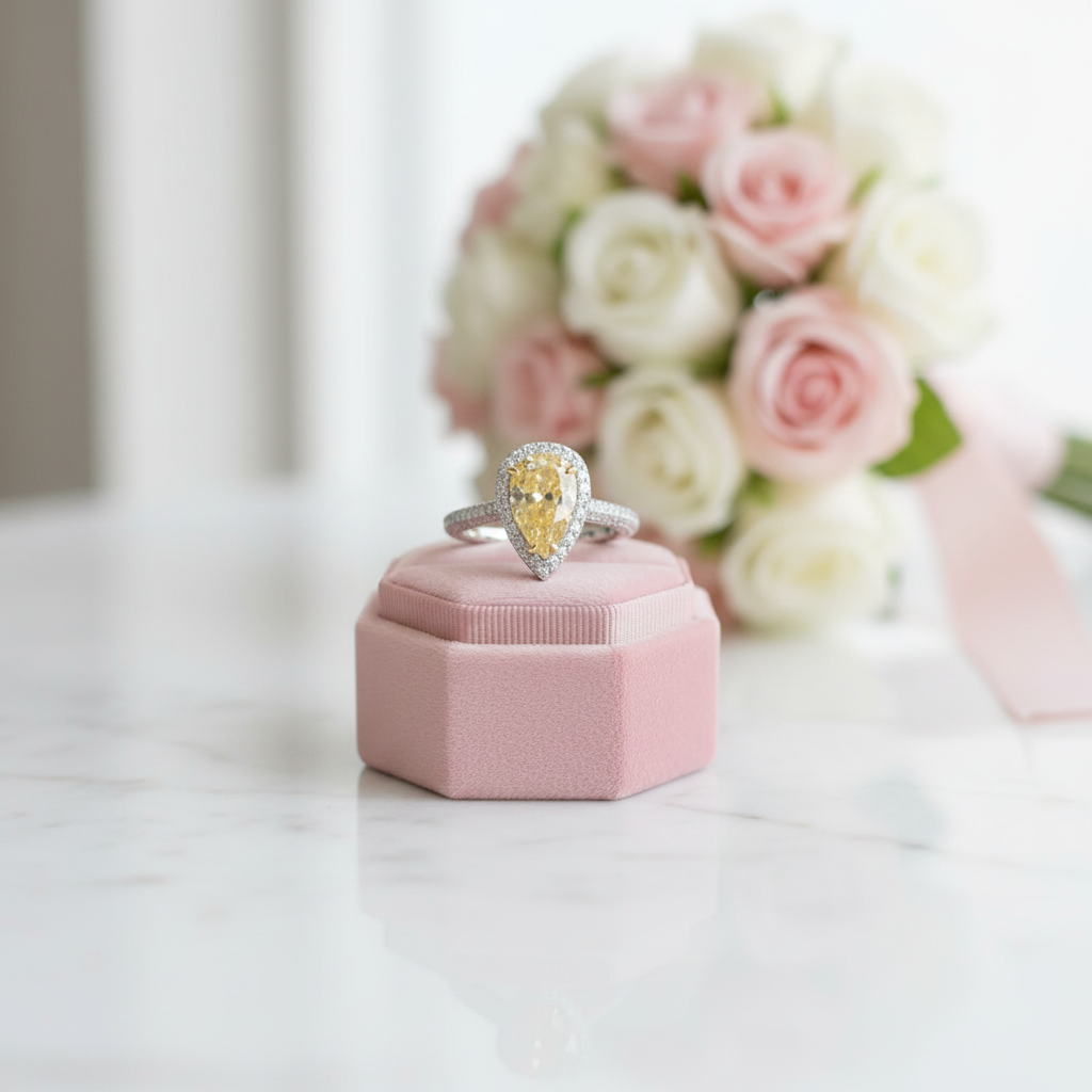 3.0ct Halo Pear Cut Diamond Option Yellow Sapphire Engagement Ring-Black Diamonds New York