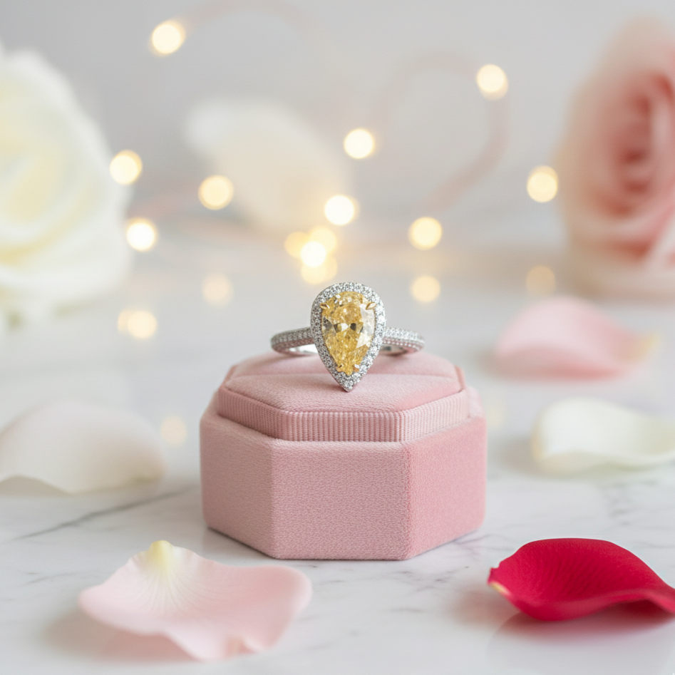 3.0ct Halo Pear Cut Diamond Yellow Sapphire Engagement Ring-Black Diamonds New York