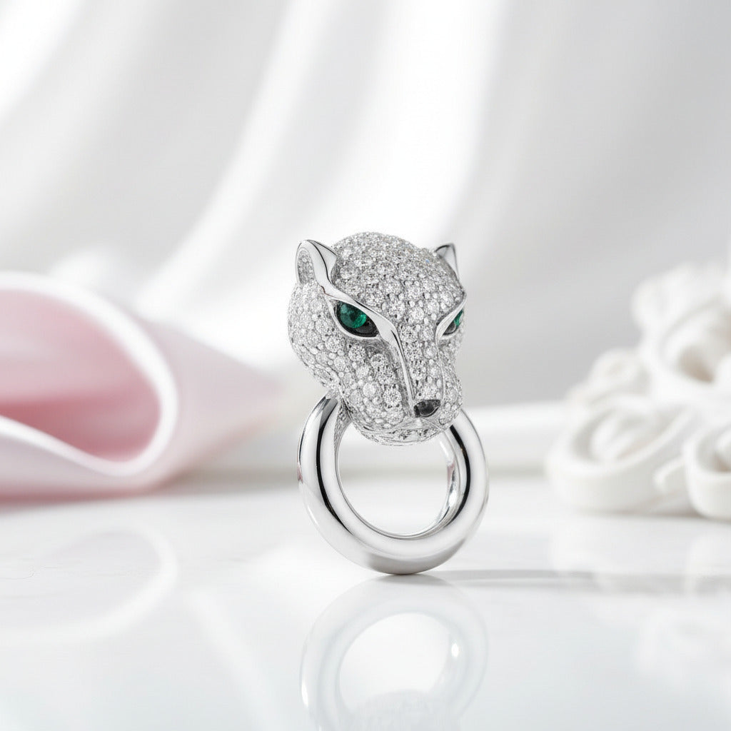 Leopard Head Diamonds Punk Necklace-Black Diamonds New York