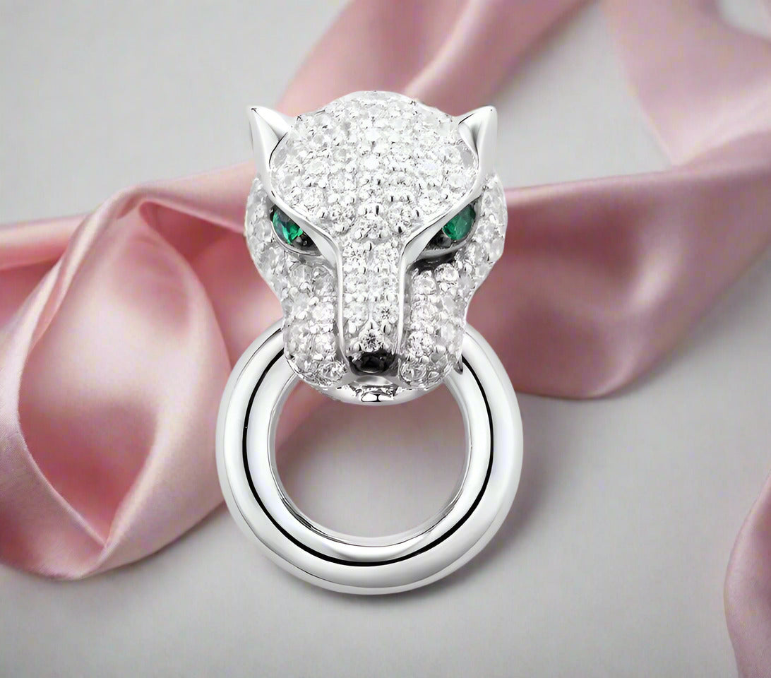 Leopard Head Diamonds Punk Necklace-Black Diamonds New York