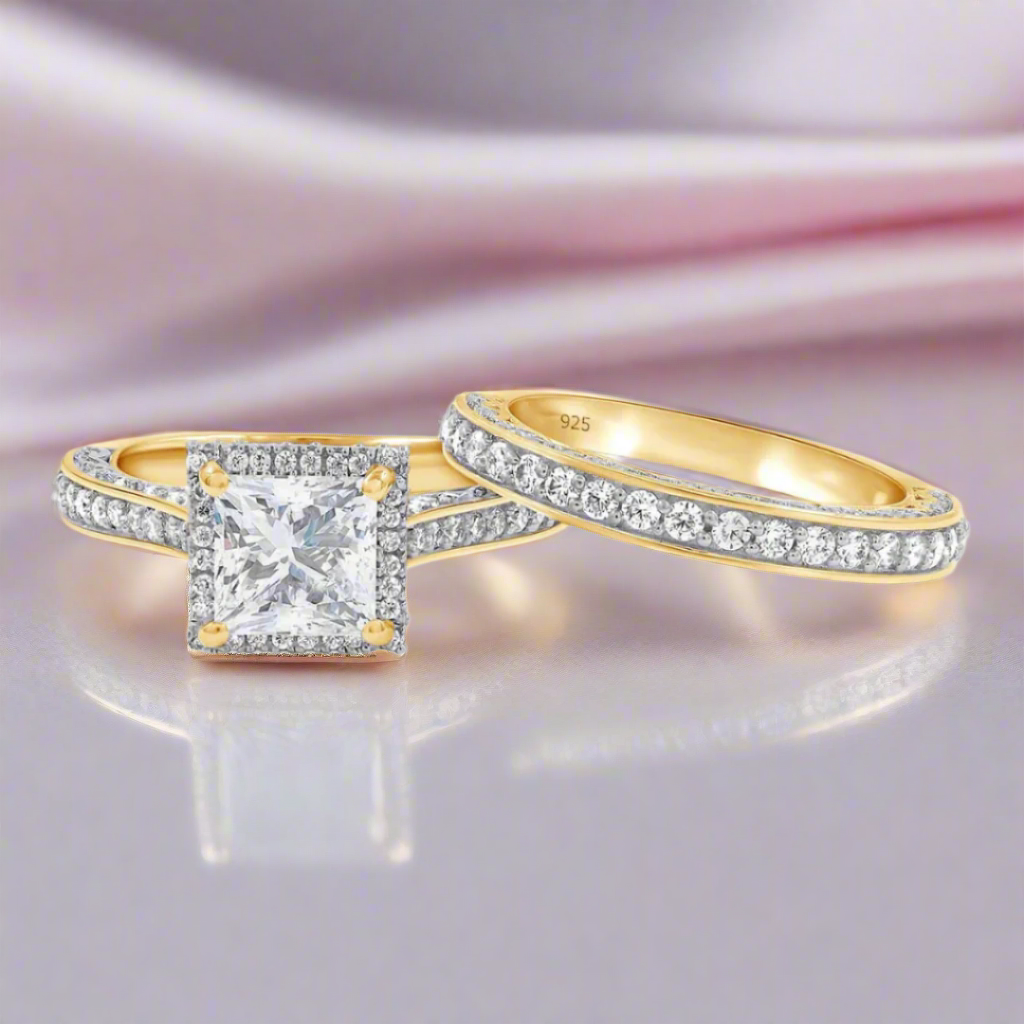 1.5ct Princess Cut Diamond Halo Engagement Ring Set-Black Diamonds New York