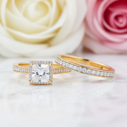 1.5ct Princess Cut Diamond Halo Engagement Ring Set-Black Diamonds New York