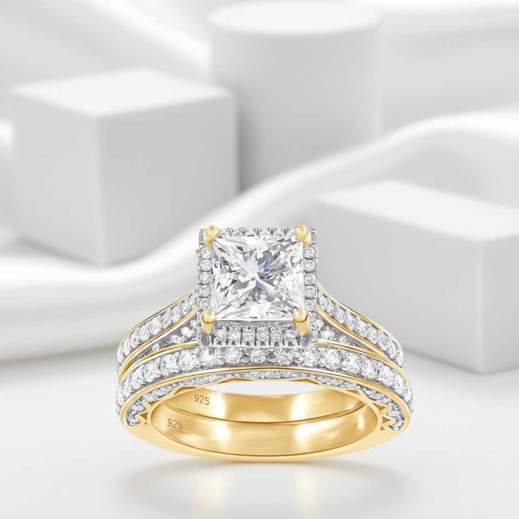 1.5ct Princess Cut Diamond Halo Engagement Ring Set-Black Diamonds New York