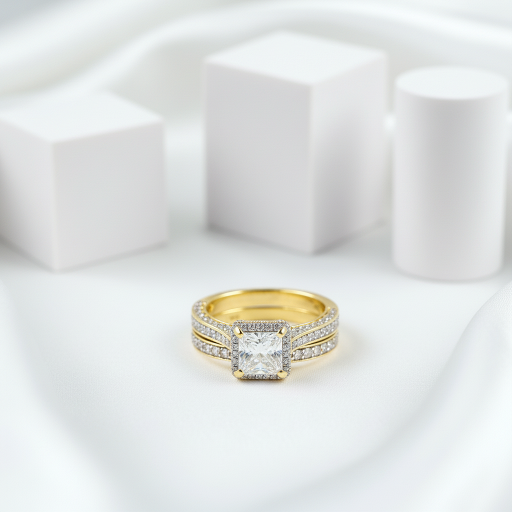 1.5ct Princess Cut Diamond Halo Engagement Ring Set-Black Diamonds New York