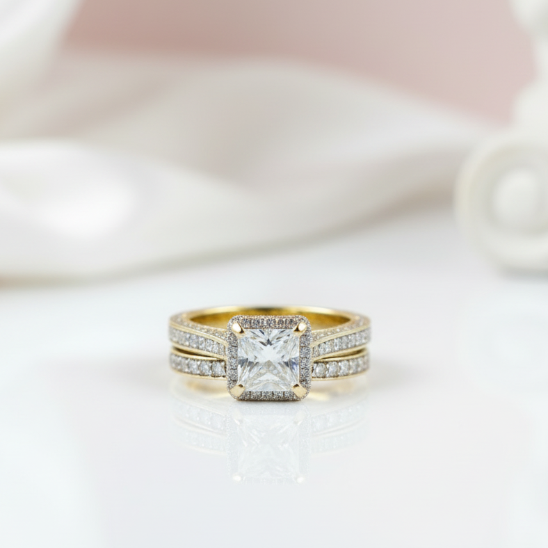 1.5ct Princess Cut Diamond Option Halo Engagement Ring Set-Black Diamonds New York