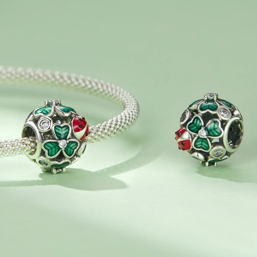 Green Lucky Clover & Red Ladybug Charms-Black Diamonds New York