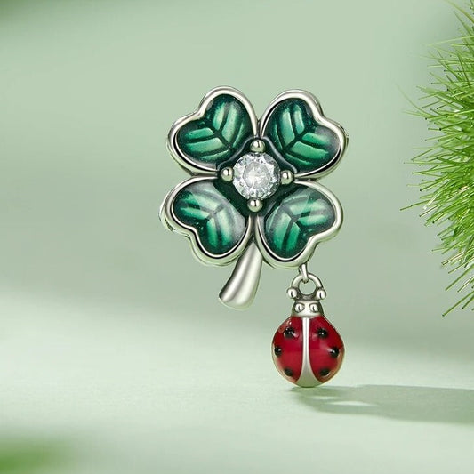 Green Lucky Clover & Red Ladybug Charms