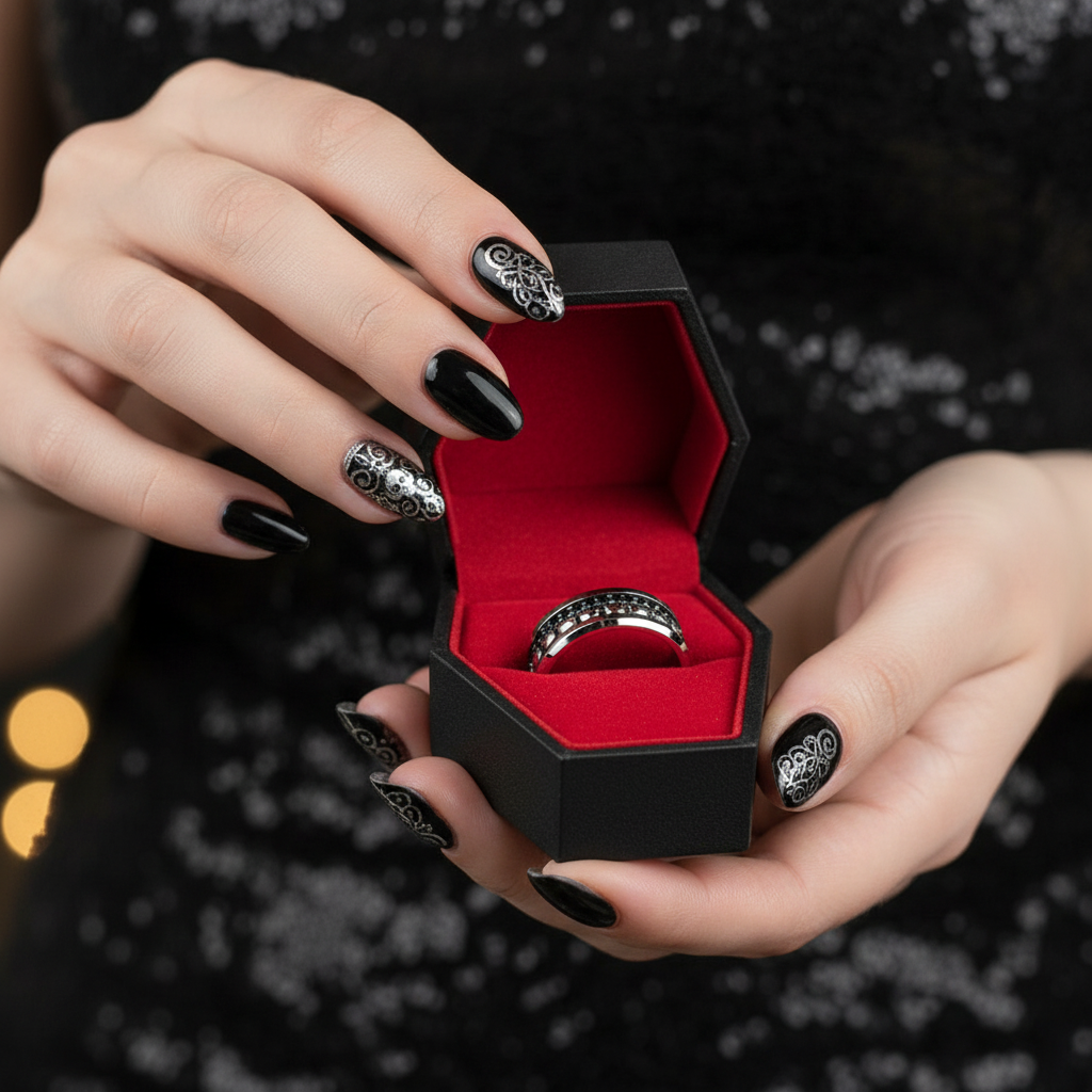 Gothic Skull Ring Band-Black Diamonds New York