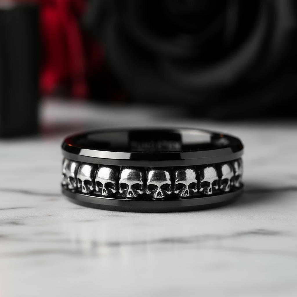 Gothic Skull Ring Band-Black Diamonds New York