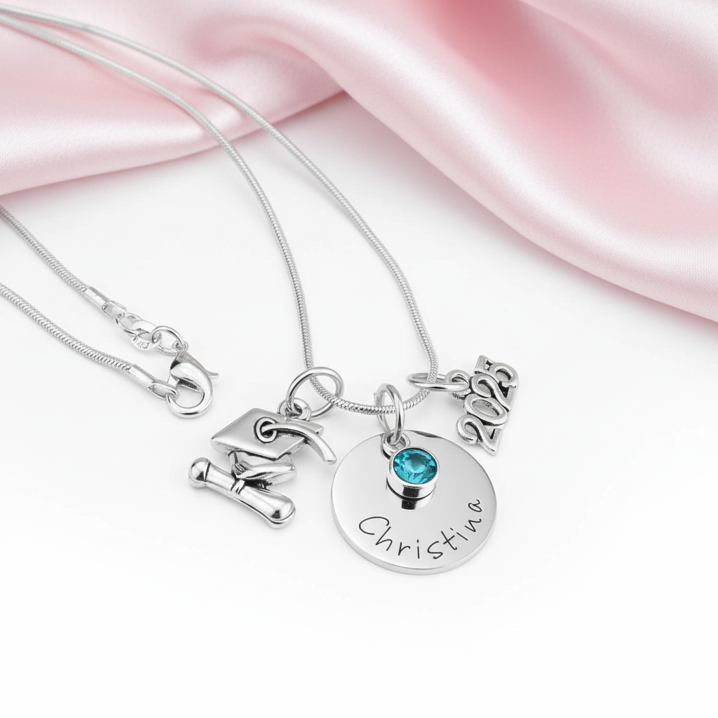 Personalized Graduation Necklace with Birthstone-Black Diamonds New York