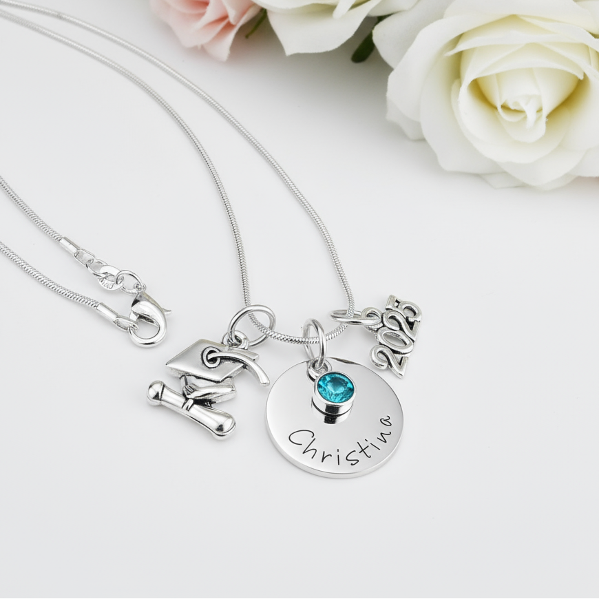 Personalized Graduation Necklace with Birthstone-Black Diamonds New York
