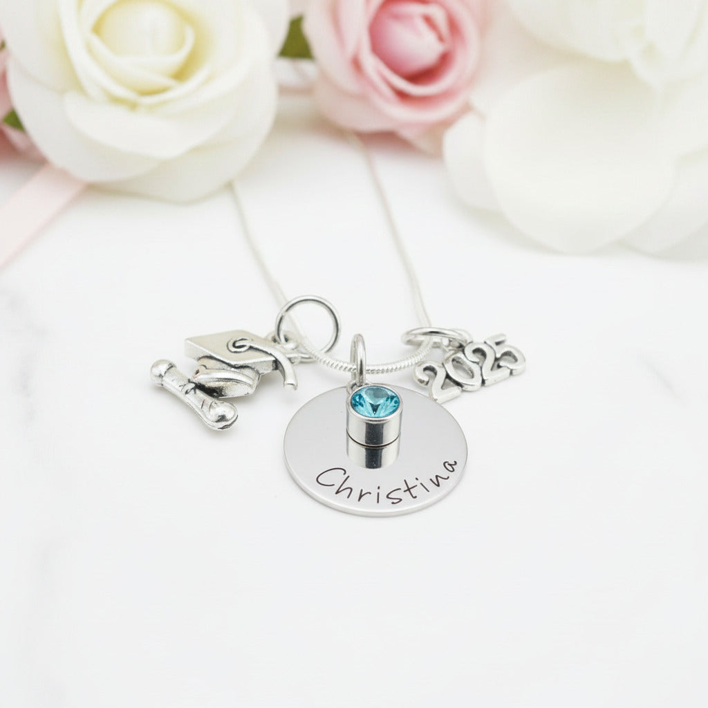 Personalized Graduation Necklace with Birthstone-Black Diamonds New York