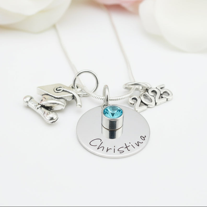 Personalized Graduation Necklace with Birthstone-Black Diamonds New York