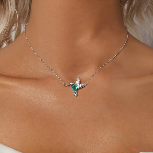 Mint Green Created Diamond Hummingbird Pendant Necklace-Black Diamonds New York