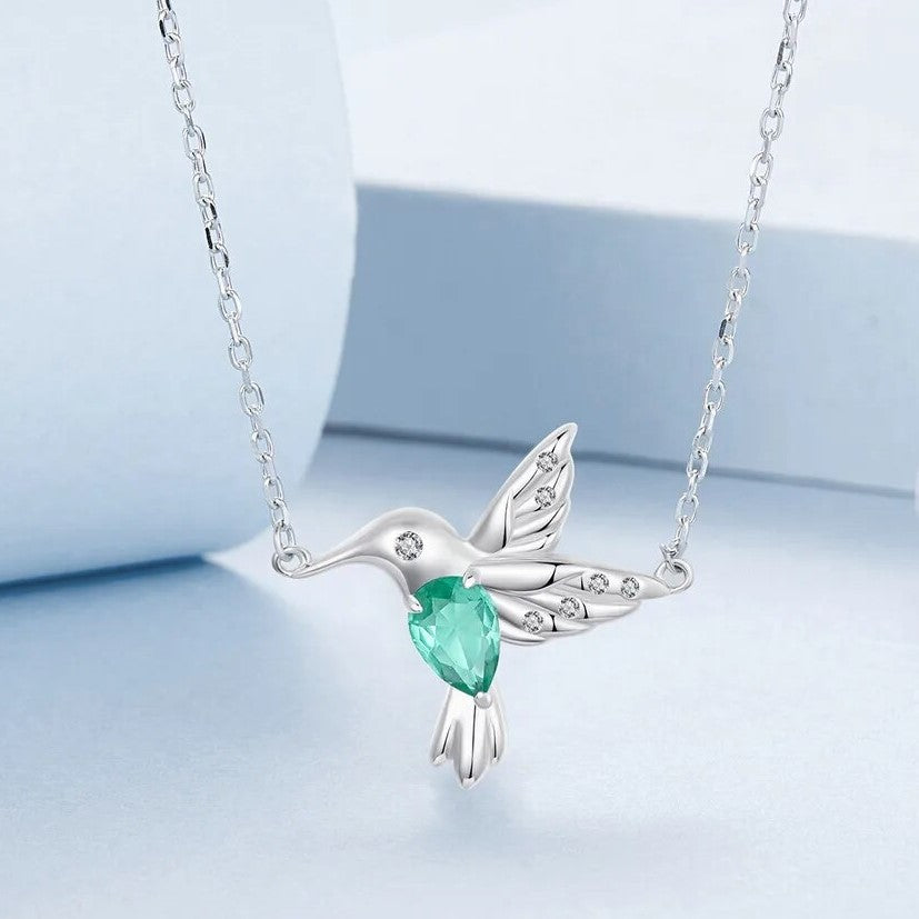 Mint Green EVN Stone Hummingbird Pendant Necklace-Black Diamonds New York