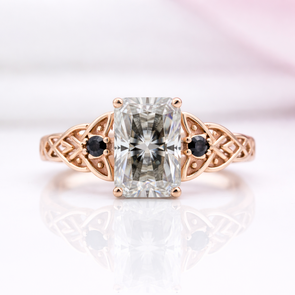 Platinum Celtic Knot with 3 ct Radiant Cut Diamond Option Ring-Black Diamonds New York