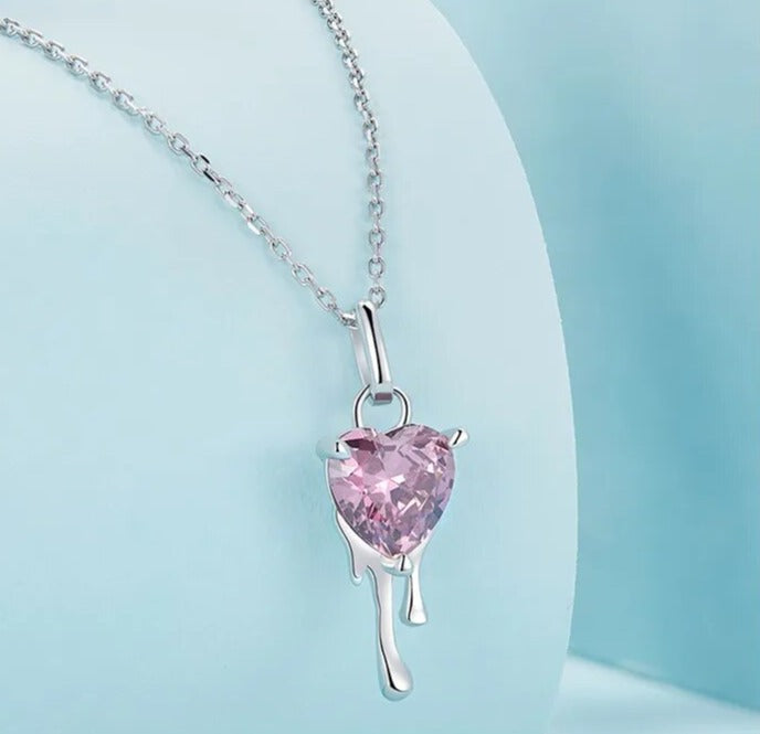 Heart-Cut EVN Stone with Drip Design Necklace & Earrings Jewelry Set-Black Diamonds New York
