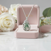 Oval Cut Green Moss Agate Snake Necklace-Black Diamonds New York