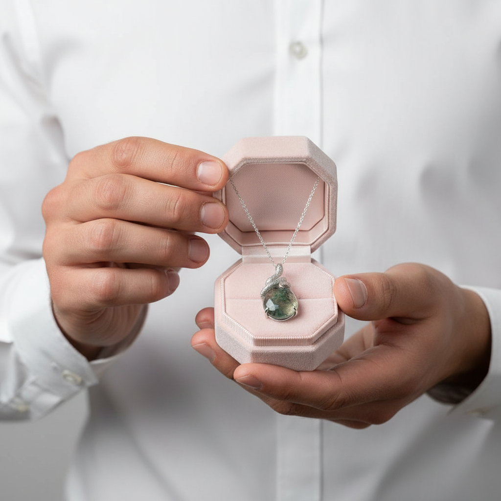 Oval Cut Green Moss Agate Snake Necklace-Black Diamonds New York