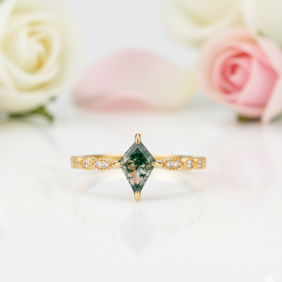 Kite Cut Natural Moss Agate Jewelry Set-Black Diamonds New York