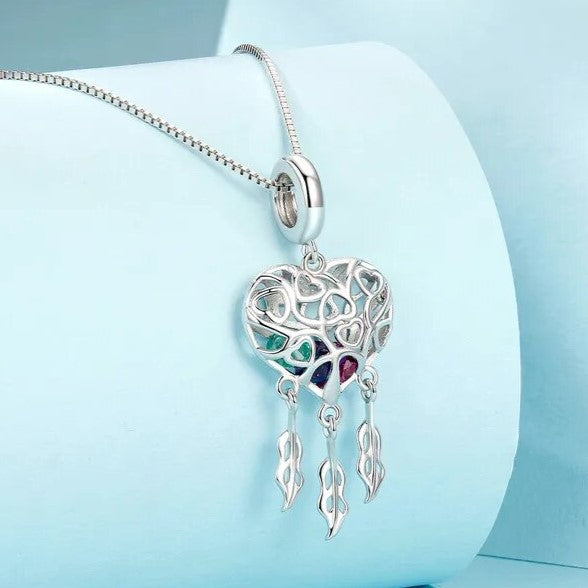 Butterfly Vine & Tree of Life Heart Shaped Dream Catcher Necklace-Black Diamonds New York