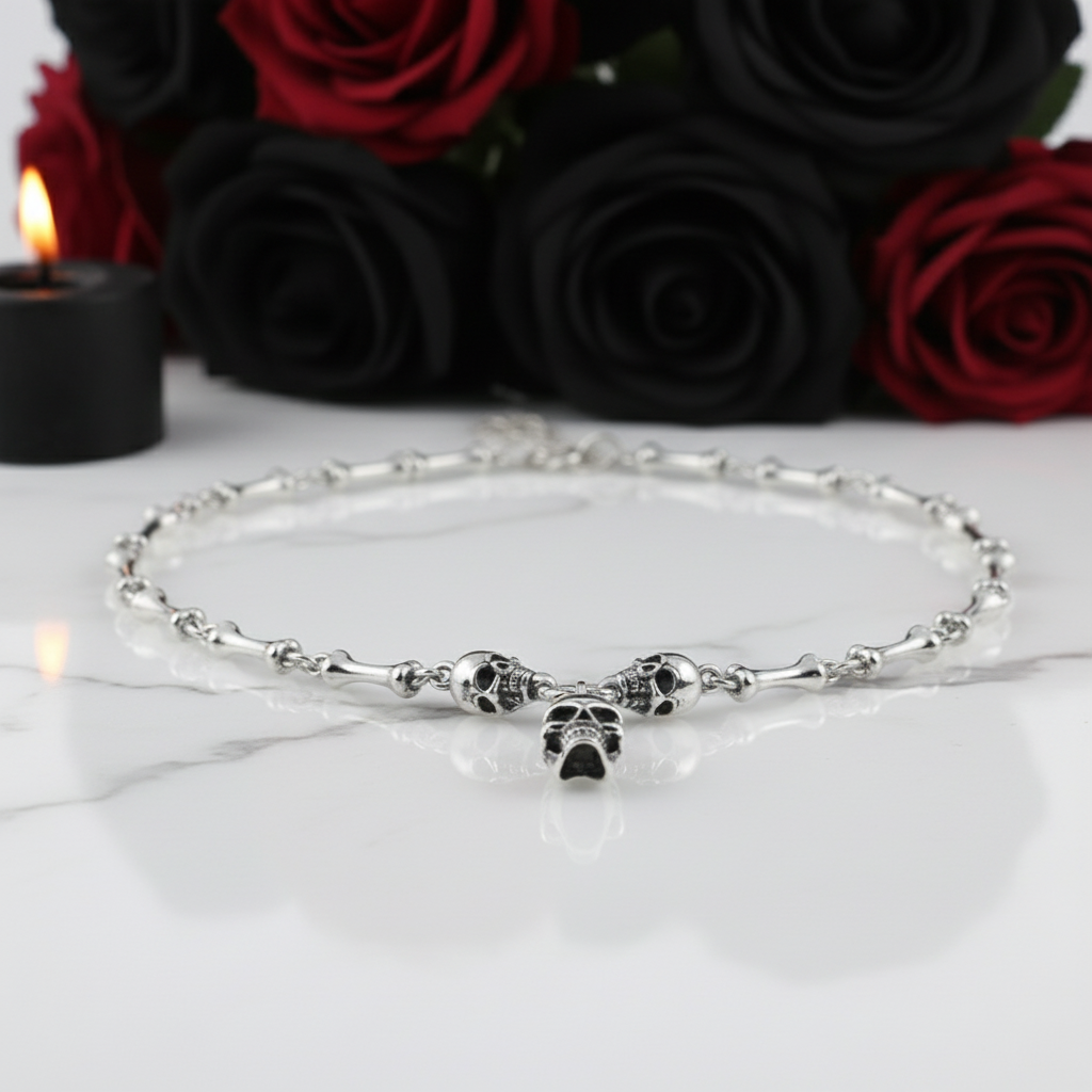 Retro Punk Skull Stick Bone Necklace-Black Diamonds New York