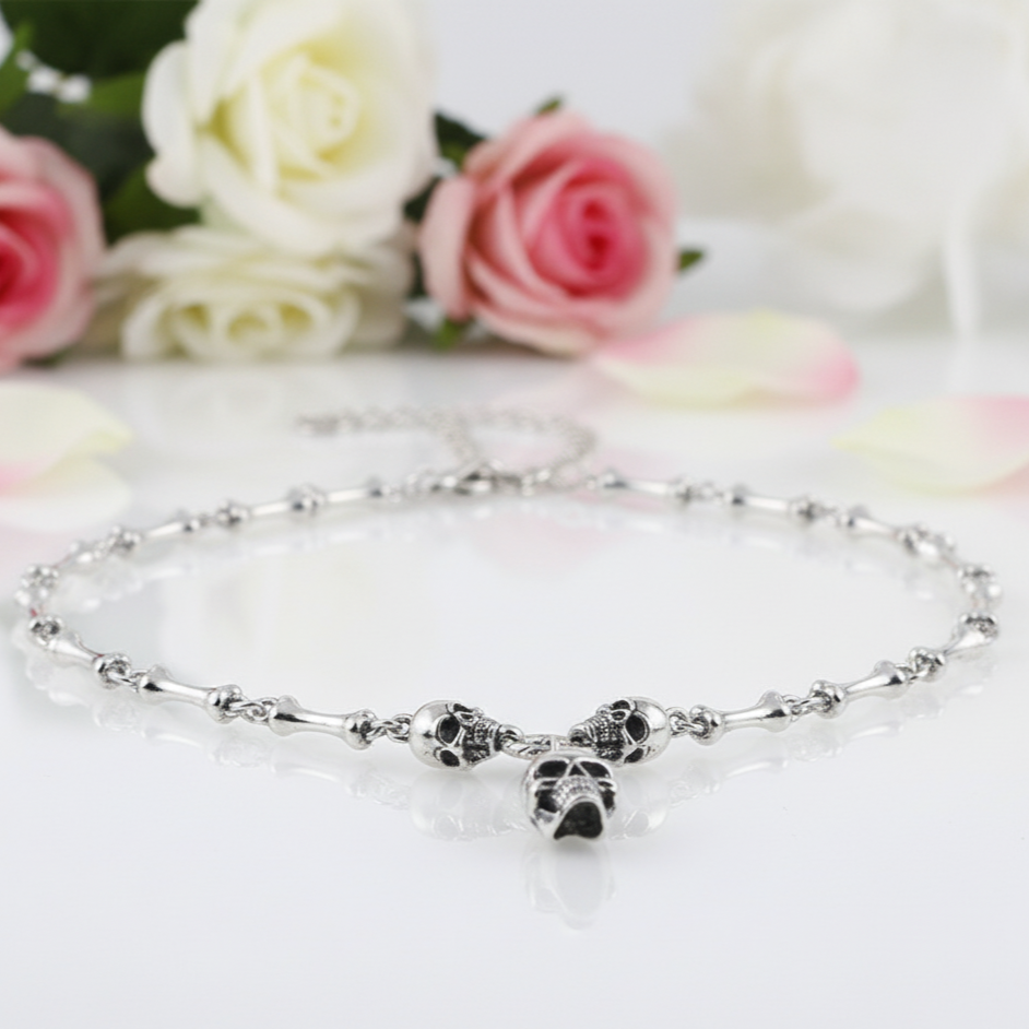 Retro Punk Skull Stick Bone Necklace-Black Diamonds New York