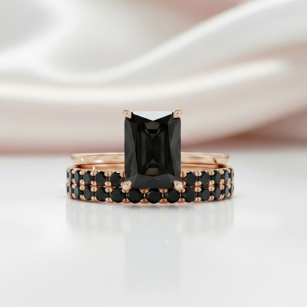 3 Carat Radiant Cut Lab Grown Diamond Ring Set in 14K Gold-Black Diamonds New York