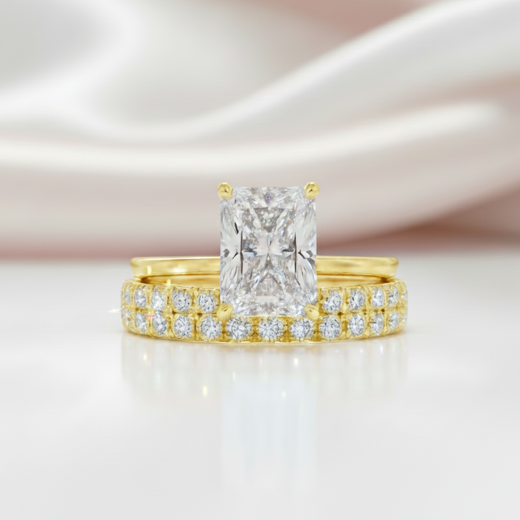 3 Carat Radiant Cut Lab Grown Diamond Ring Set in 14K Gold-Black Diamonds New York