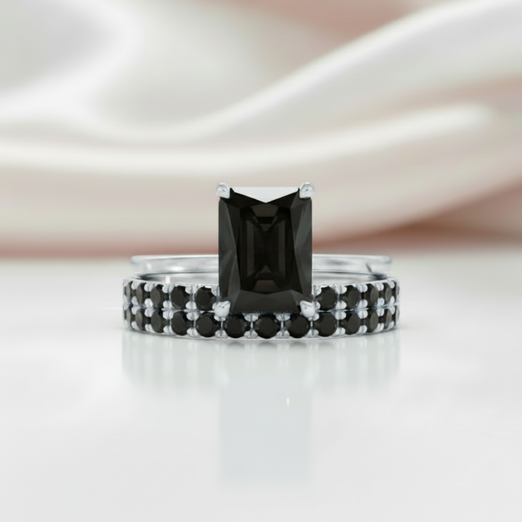 3 Carat Radiant Cut Lab Grown Diamond Ring Set in 14K Gold-Black Diamonds New York