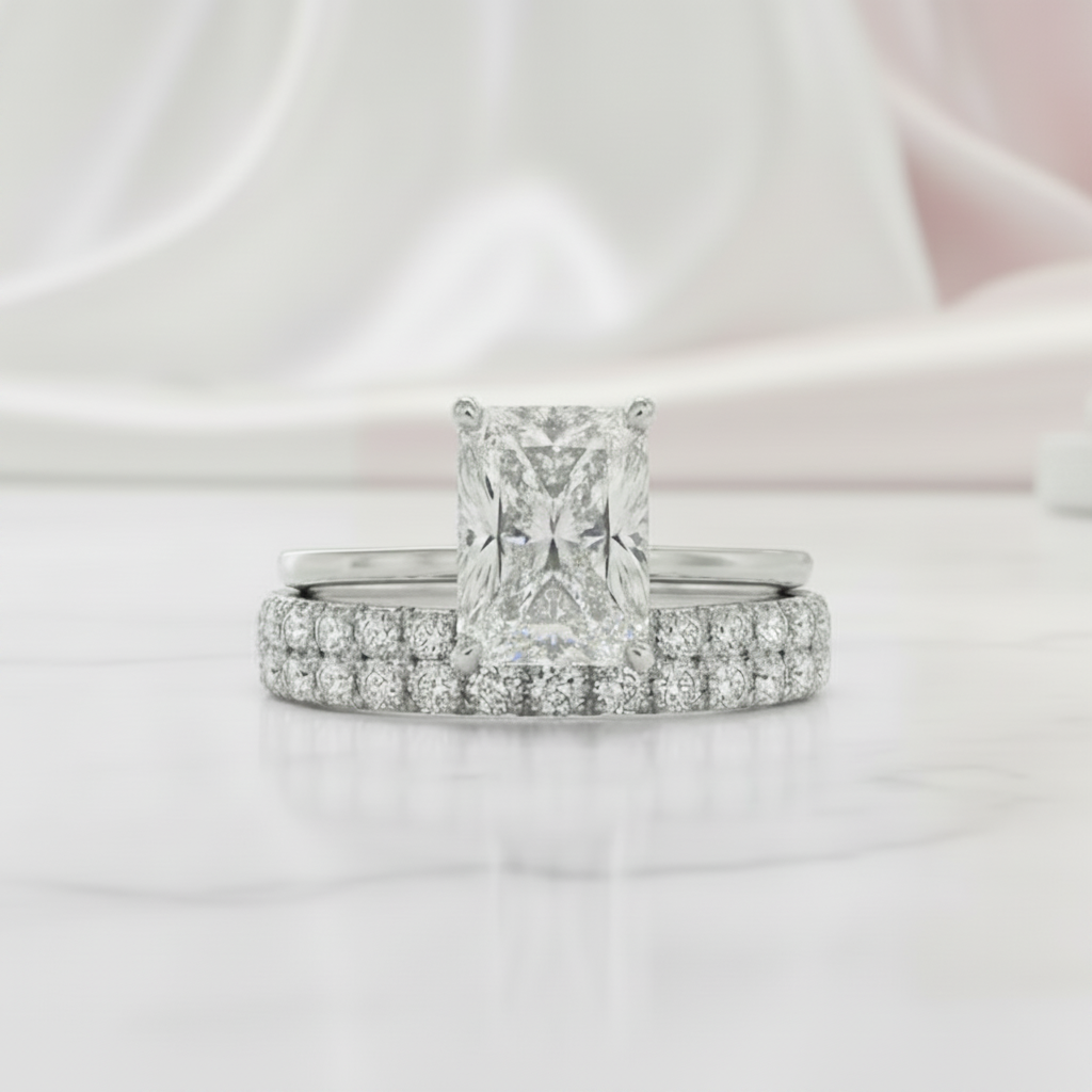 3 Carat Radiant Cut Lab Grown Diamond Ring Set in 14K Gold-Black Diamonds New York