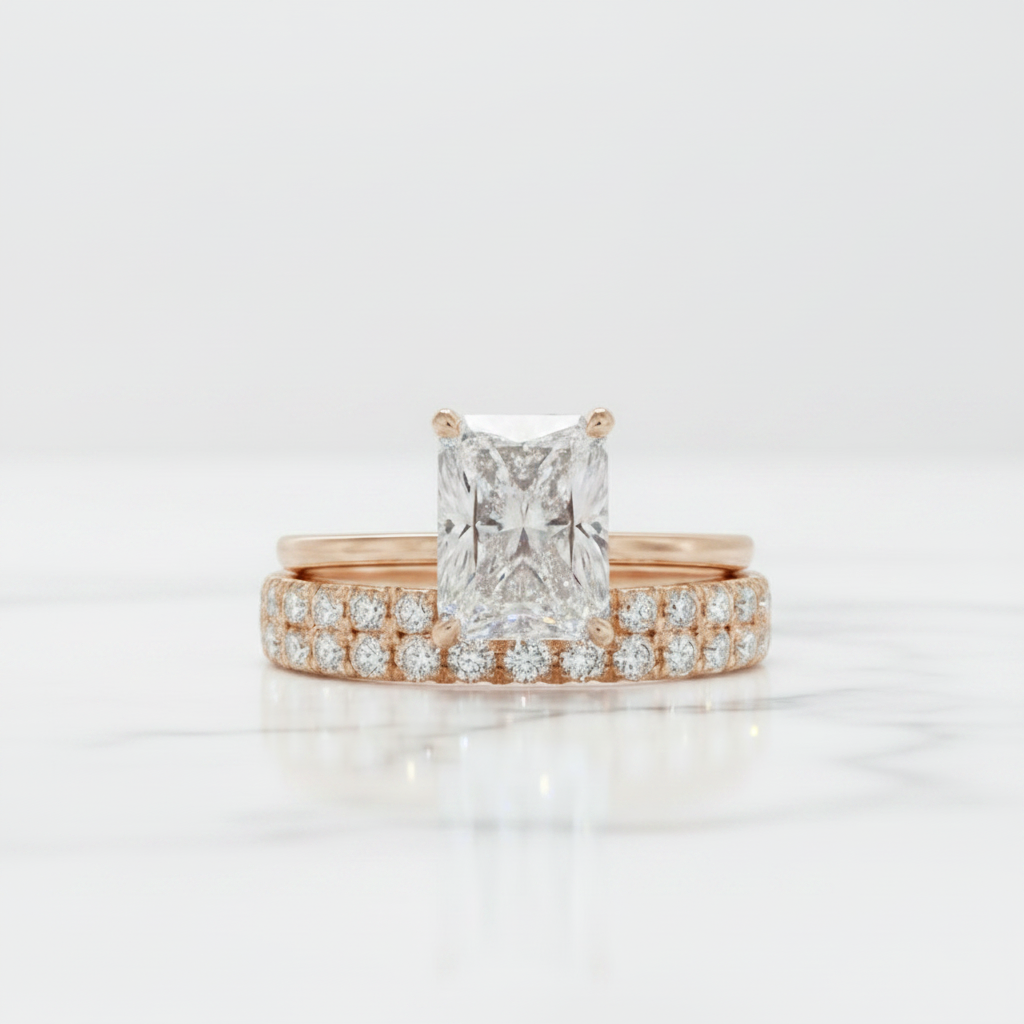 3 Carat Radiant Cut Lab Grown Diamond Ring Set in 14K Gold