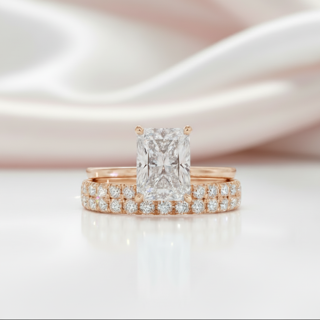 3 Carat Radiant Cut Lab Grown Diamond Ring Set in 14K Gold-Black Diamonds New York
