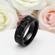8mm Tungsten Brick Pattern Brushed Ring-Black Diamonds New York