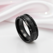 8mm Tungsten Brick Pattern Brushed Ring-Black Diamonds New York