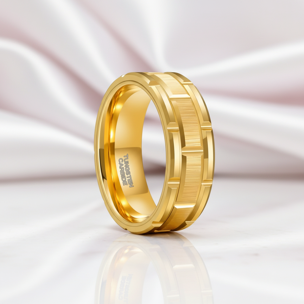 8mm Tungsten Brick Pattern Brushed Ring-Black Diamonds New York