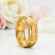 8mm Tungsten Brick Pattern Brushed Ring-Black Diamonds New York