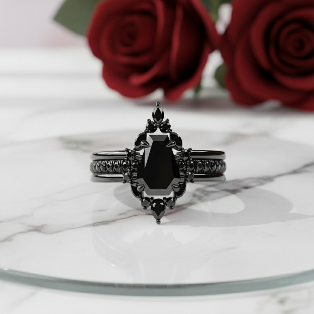Be Mine Forever- Radiant Coffin Cut Diamond Gothic Wedding Ring-Black Diamonds New York
