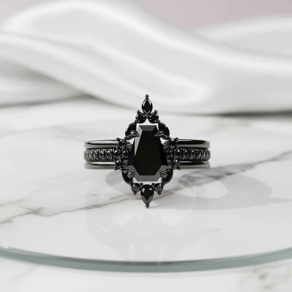 Be Mine Forever- Radiant Coffin Cut Diamond Gothic Wedding Ring-Black Diamonds New York