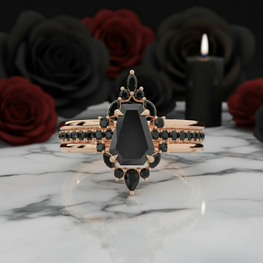 Be Mine Forever- Radiant Coffin Cut Diamond Option Gothic Wedding Ring-Black Diamonds New York