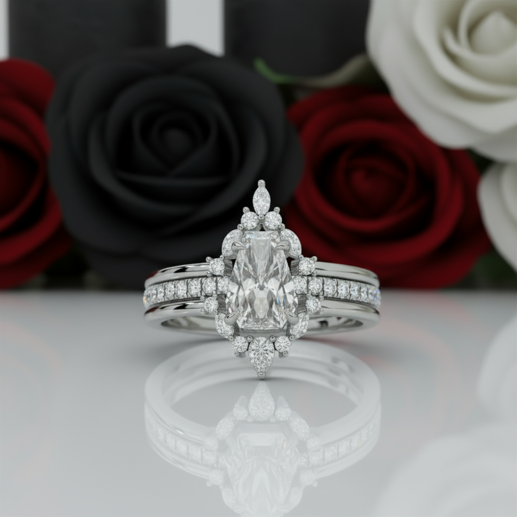 Be Mine Forever- Radiant Coffin Cut Diamond Option Gothic Wedding Ring-Black Diamonds New York