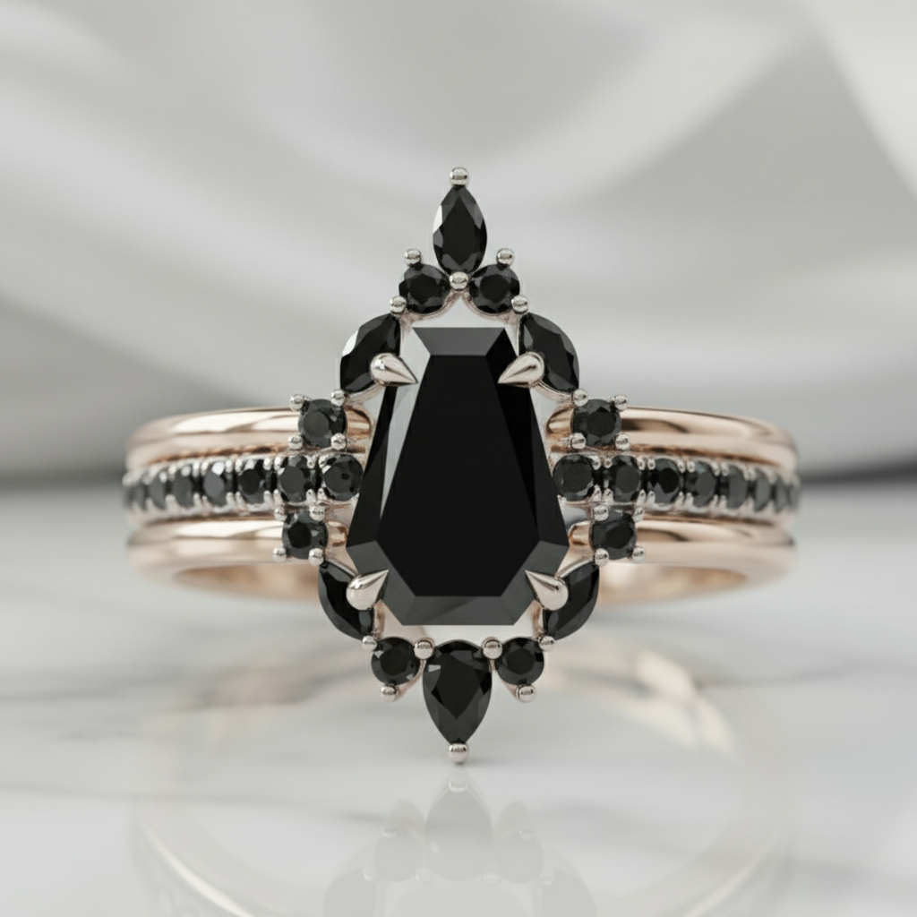 Be Mine Forever- Radiant Coffin Cut Diamond Gothic Wedding Ring-Black Diamonds New York