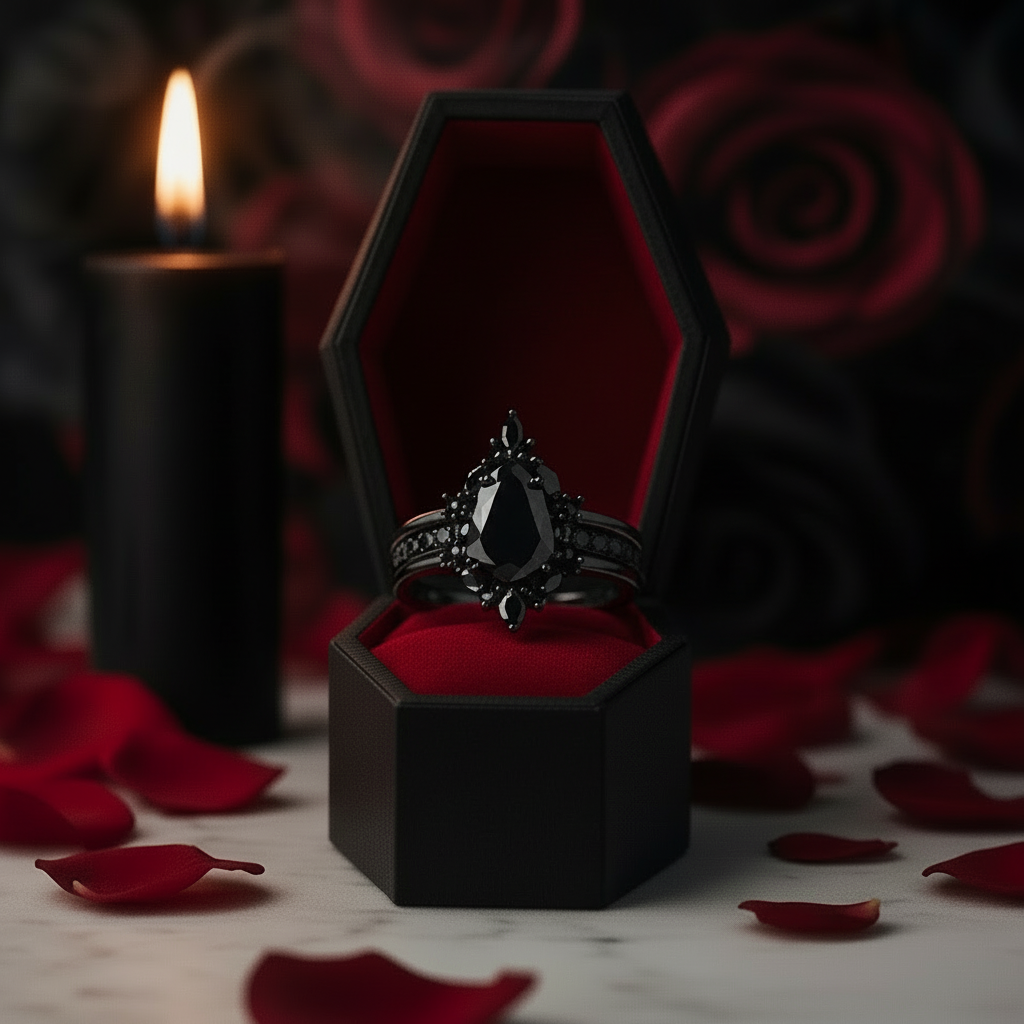 Be Mine Forever- Radiant Coffin Cut Diamond Option Gothic Wedding Ring-Black Diamonds New York